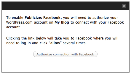 Publicize: Facebook authorization message